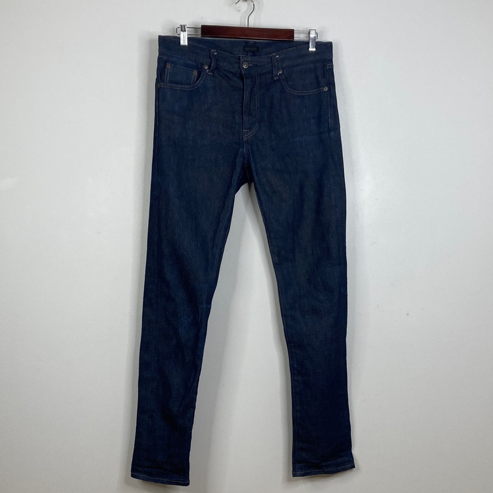 Uniqlo Selvedge Jeans Mens 32 x 32 Dark Blue Stretch Taper Retro Rockabilly